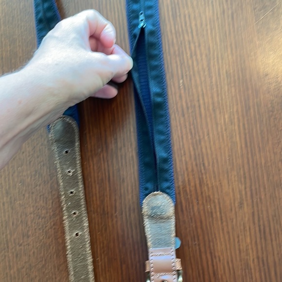 NWT Money Belt Canvas and Leather Blue Brass Buckle YKK Zipper Size L - Picture 3 of 5